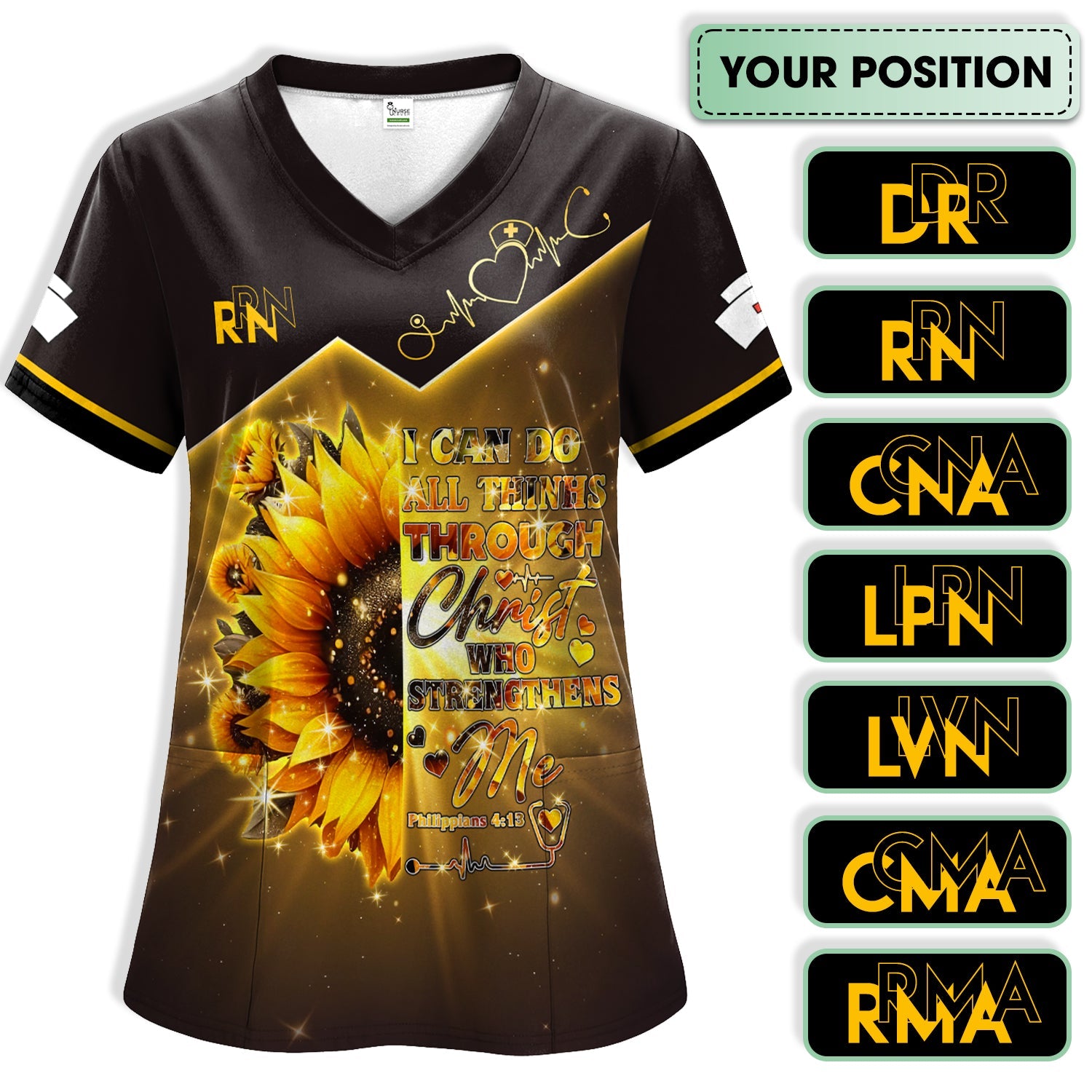 Personalized Faith Nurse Shirt - All Things Through Christ Graphic Tee - Gift for Christian Nurses RN LPN CNA