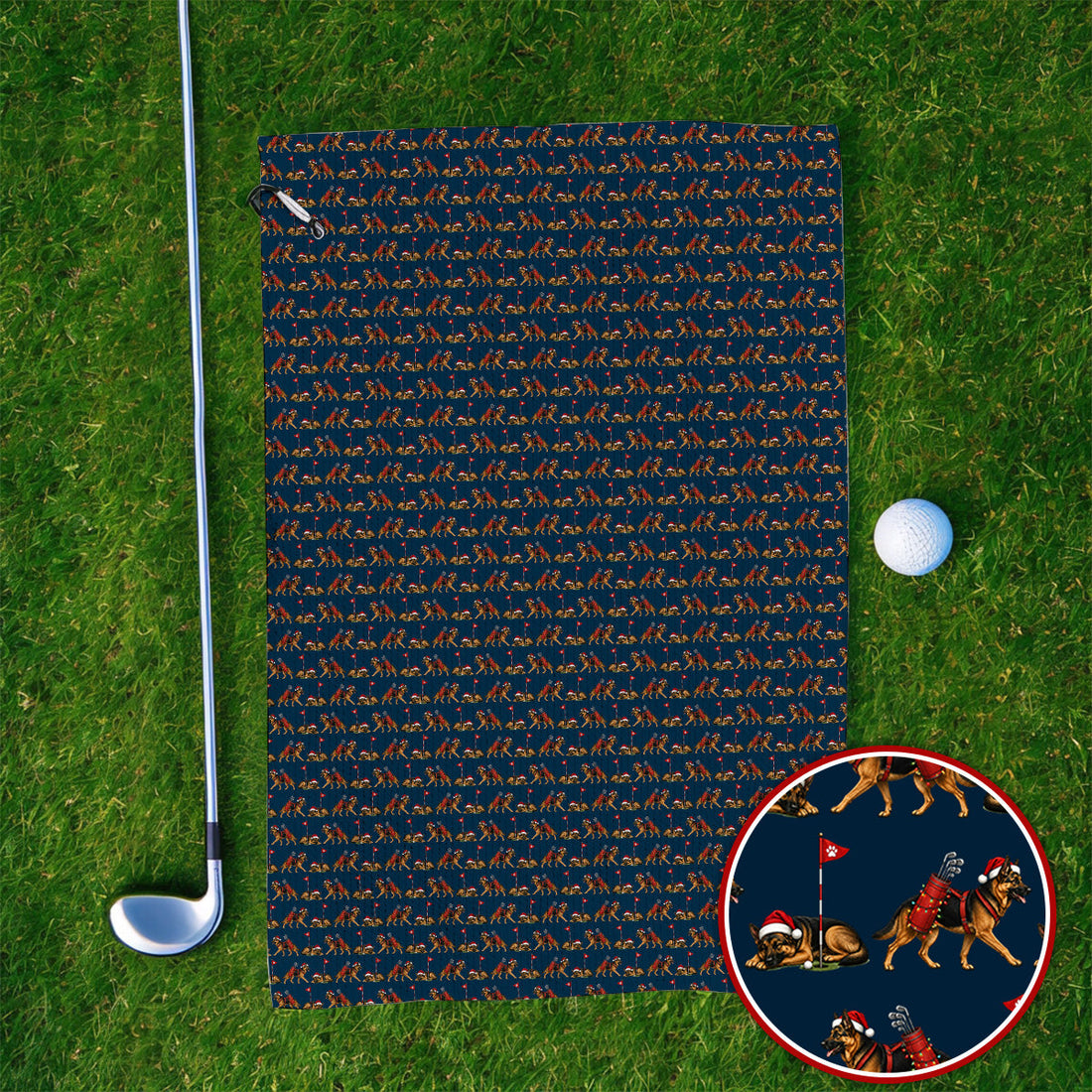 German Shepherd Christmas Golf Towels, German Shepherd Pattern Golf Towel, Holiday Golf Gift for Dog Lovers