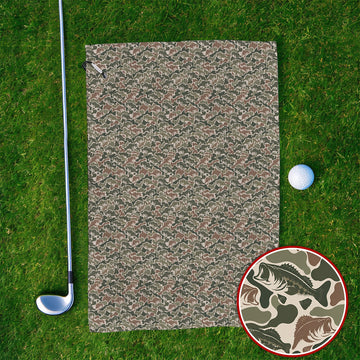 Bass Fishing Camo Pattern Golf Towels, Largemouth Bass Camouflage Golf Towel, Golf Gift For Golfers