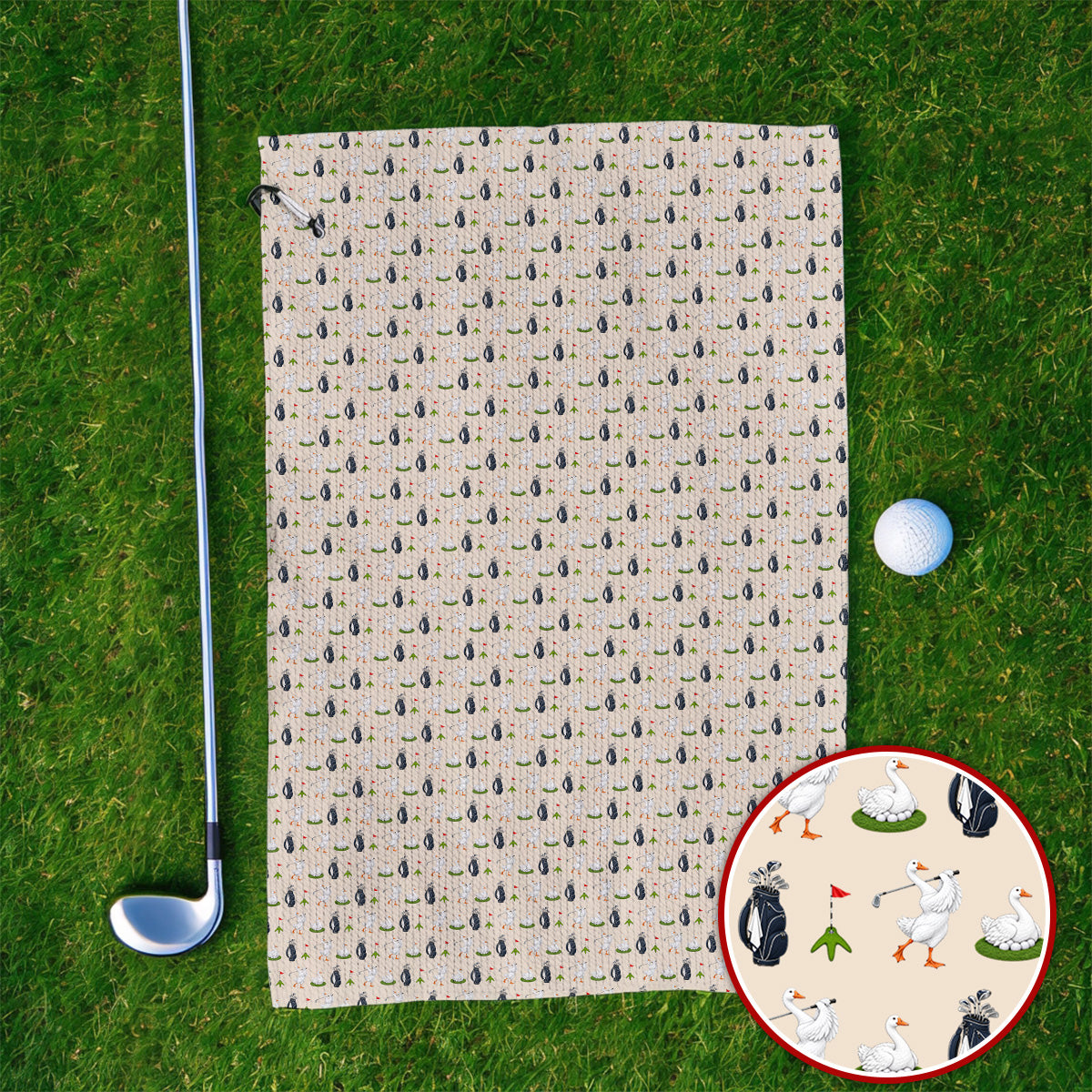 Funny Goose Golf Towels, Teal Goose & Golf Pattern Towel, Golf Apparel Gift For Golfer