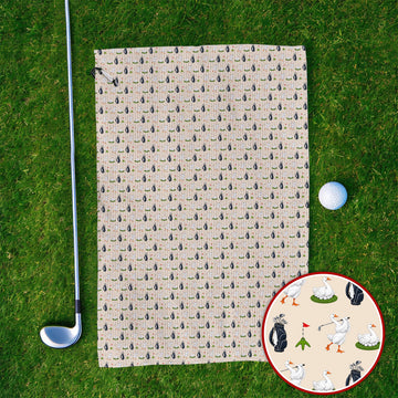 Funny Goose Golf Towels, Teal Goose & Golf Pattern Towel, Golf Apparel Gift For Golfer
