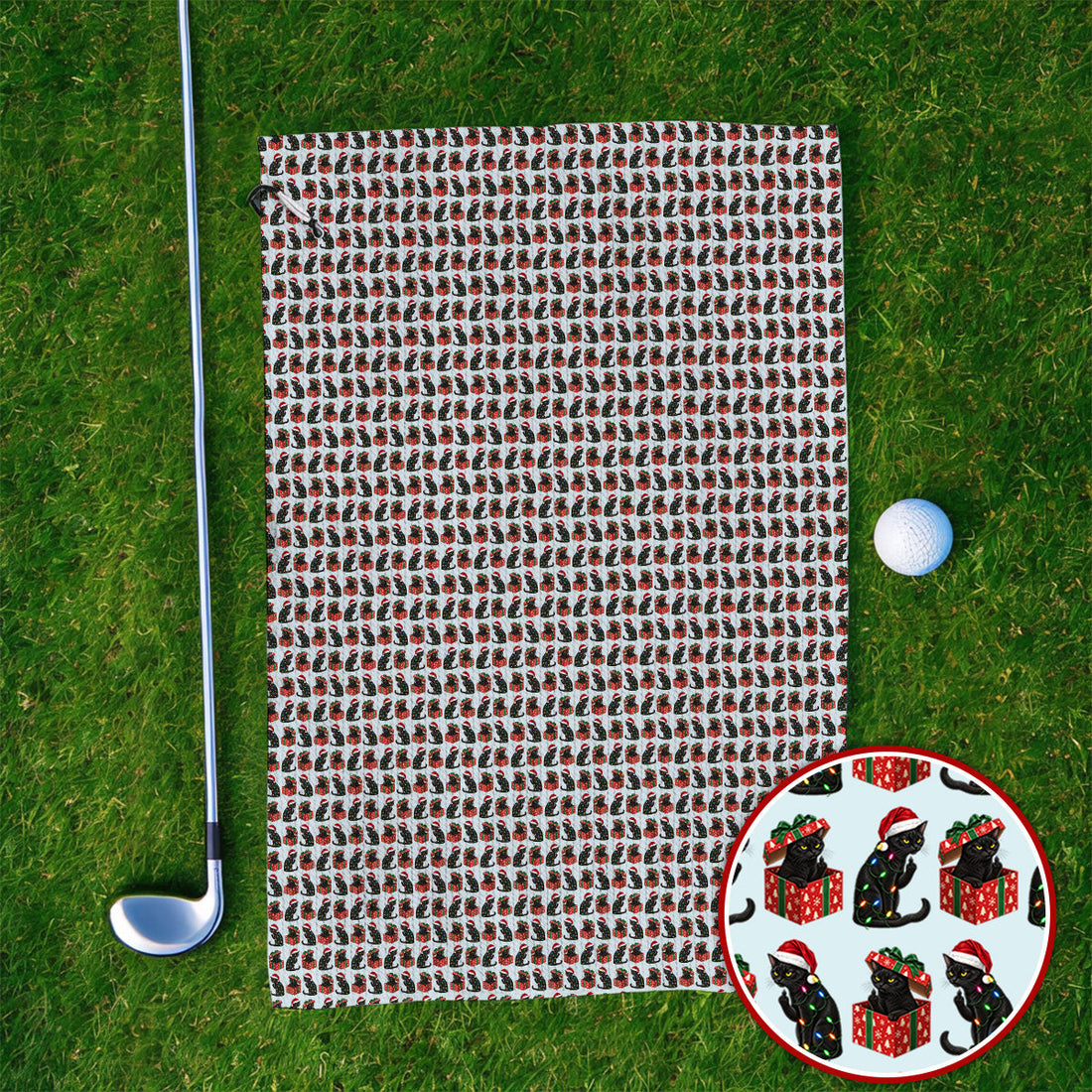 Black Cat Christmas Pattern Golf Towels, Funny Christmas Cat Golf Towel, Holiday Gift for Cat Lovers