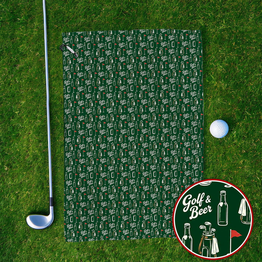 Crazy Golf & Beer Towels, Golf Bag And Beer Bottle Pattern Golf Towel, Golf Gift For Beer Lovers