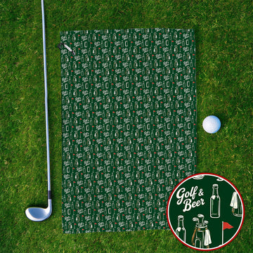 Crazy Golf & Beer Towels, Golf Bag And Beer Bottle Pattern Golf Towel, Golf Gift For Beer Lovers