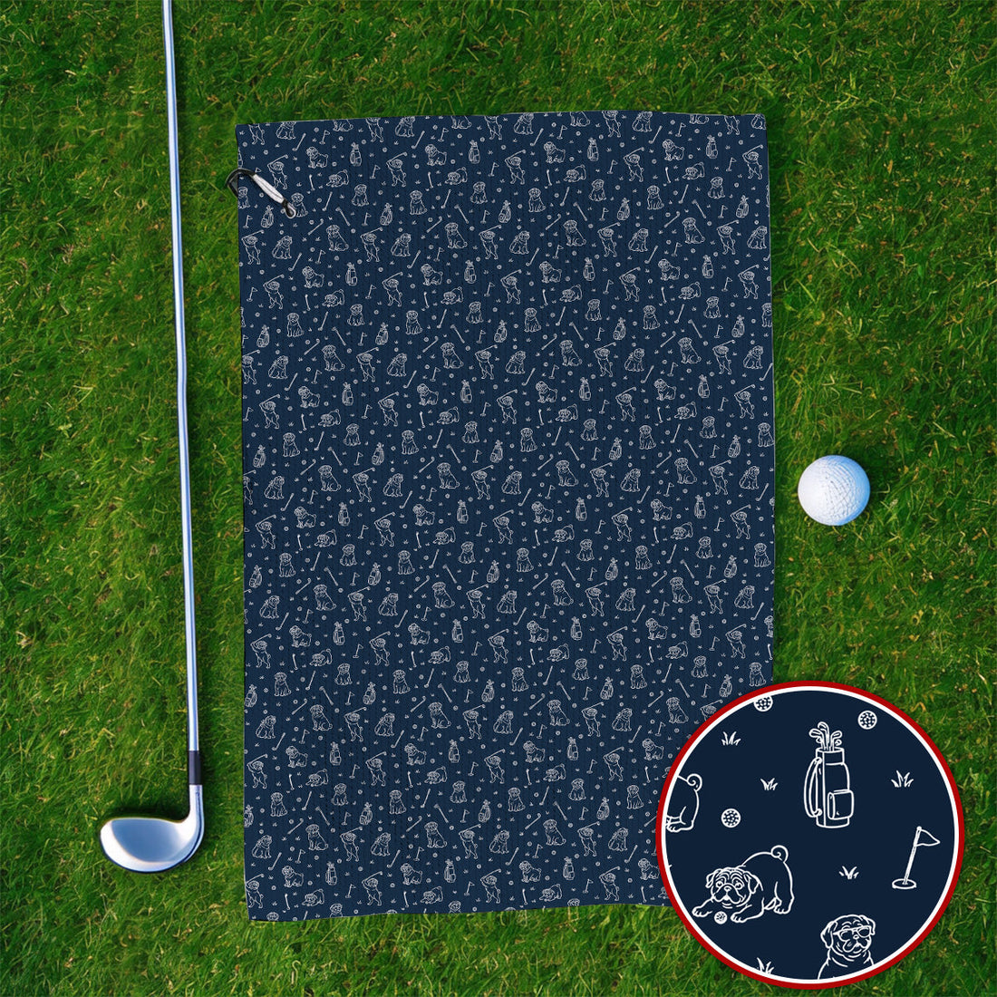 Crazy Pug Golf Towels, Pug Pattern Golf Towel For Dog Lovers, Golf Gift For Golfers