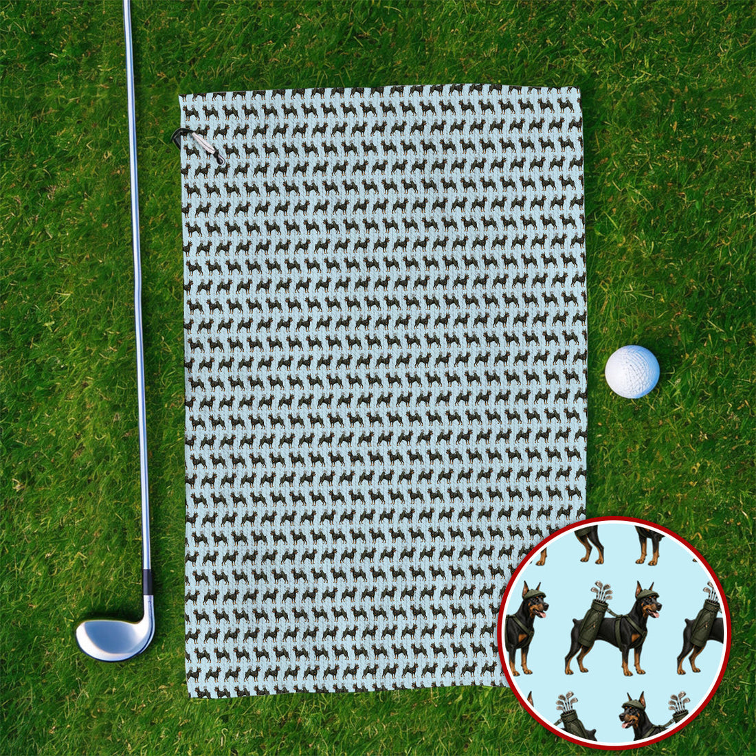 Doberman Golf Towels, Crazy Doberman Pattern Golf Towel, Dog Lover Golf Gift