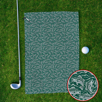Vintage Bass Fishing Golf Towels, Forest Green Fish & Water Pattern Towel, Golf Apparel Gift for Fishing Lovers