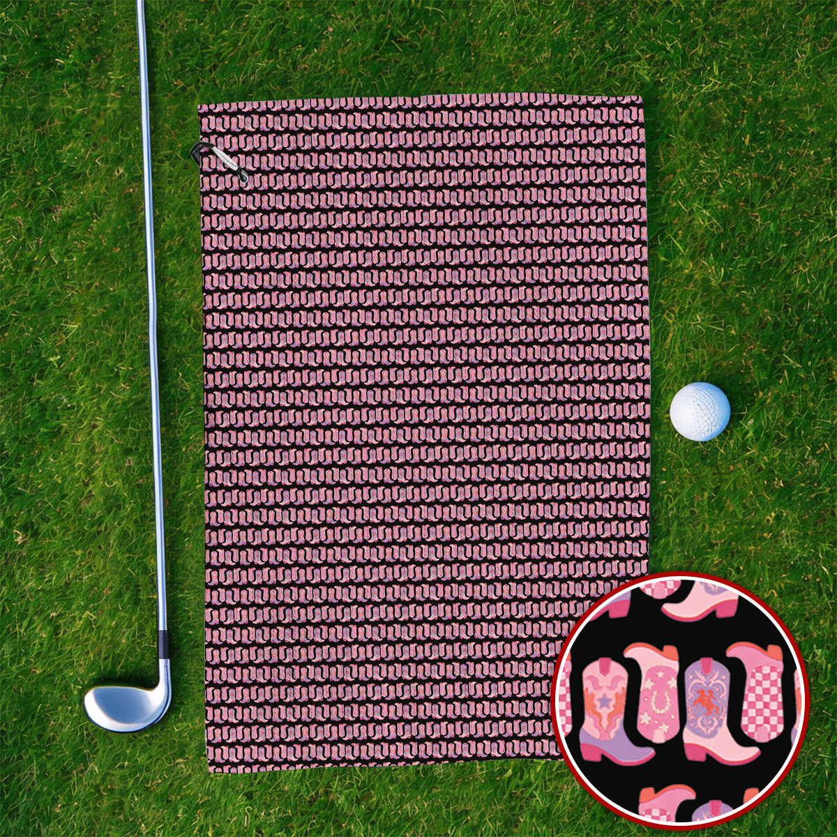 Pink Cowgirl Golf Towels, Western Cowboy Boots Pattern Golf Towel, Crazy Golf Gift For Golfers