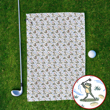 Playful Frog Golf Towels, Vintage Frog Golf Pattern Towel, Golf Gift For Golf Lovers