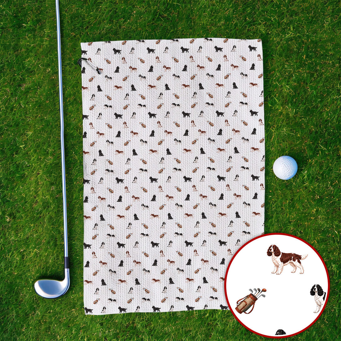 English Springer Spaniel Golf Towels, Funny Dog Pattern Golf Towel, Golf Gift For Golfers
