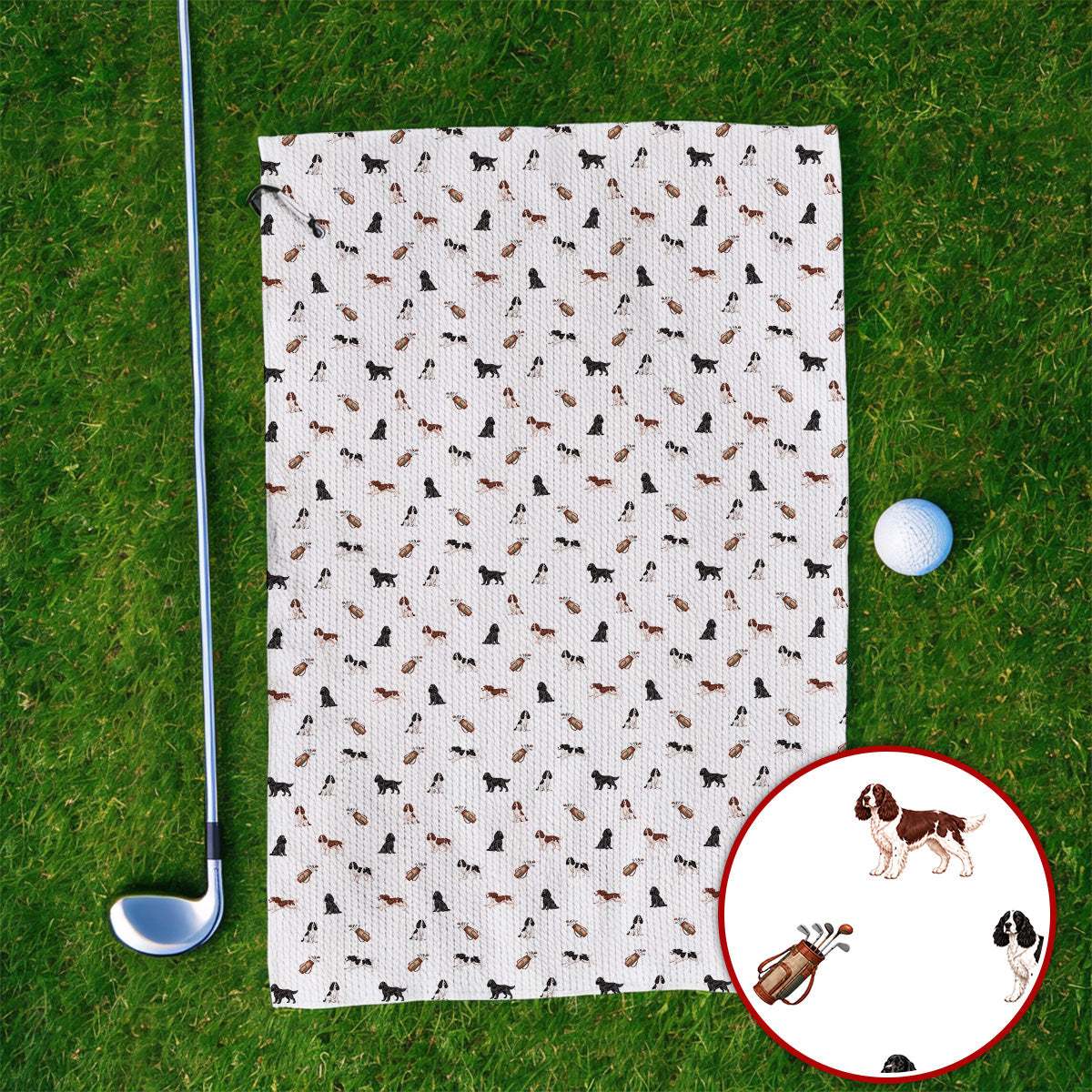 English Springer Spaniel Golf Towels, Funny Dog Pattern Golf Towel, Golf Gift For Golfers