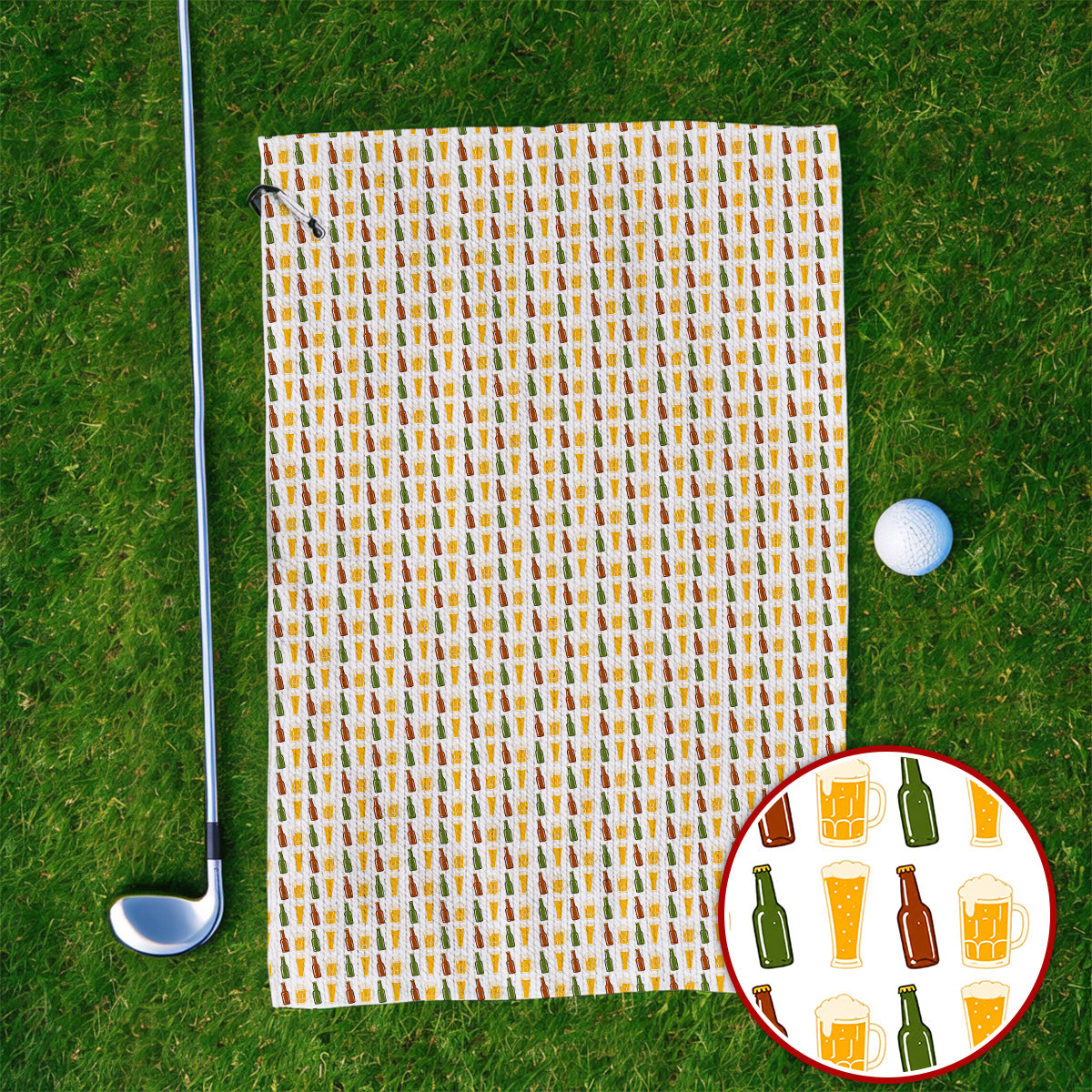 Beer Bottles Golf Towels, Vintage Beer Pattern Golf Towel, Funny Golf Gift For Golfer