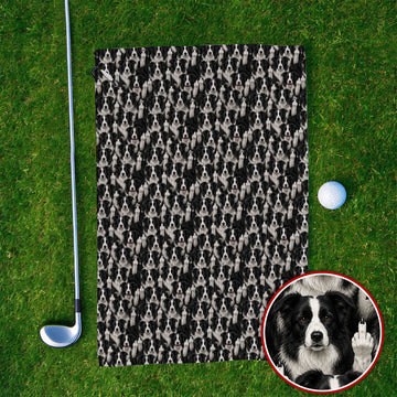 Crayzy Border Collie Golf Towel, Border Collie Pattern Golf Towels for Golfer, Dog Lovers Golf Gift