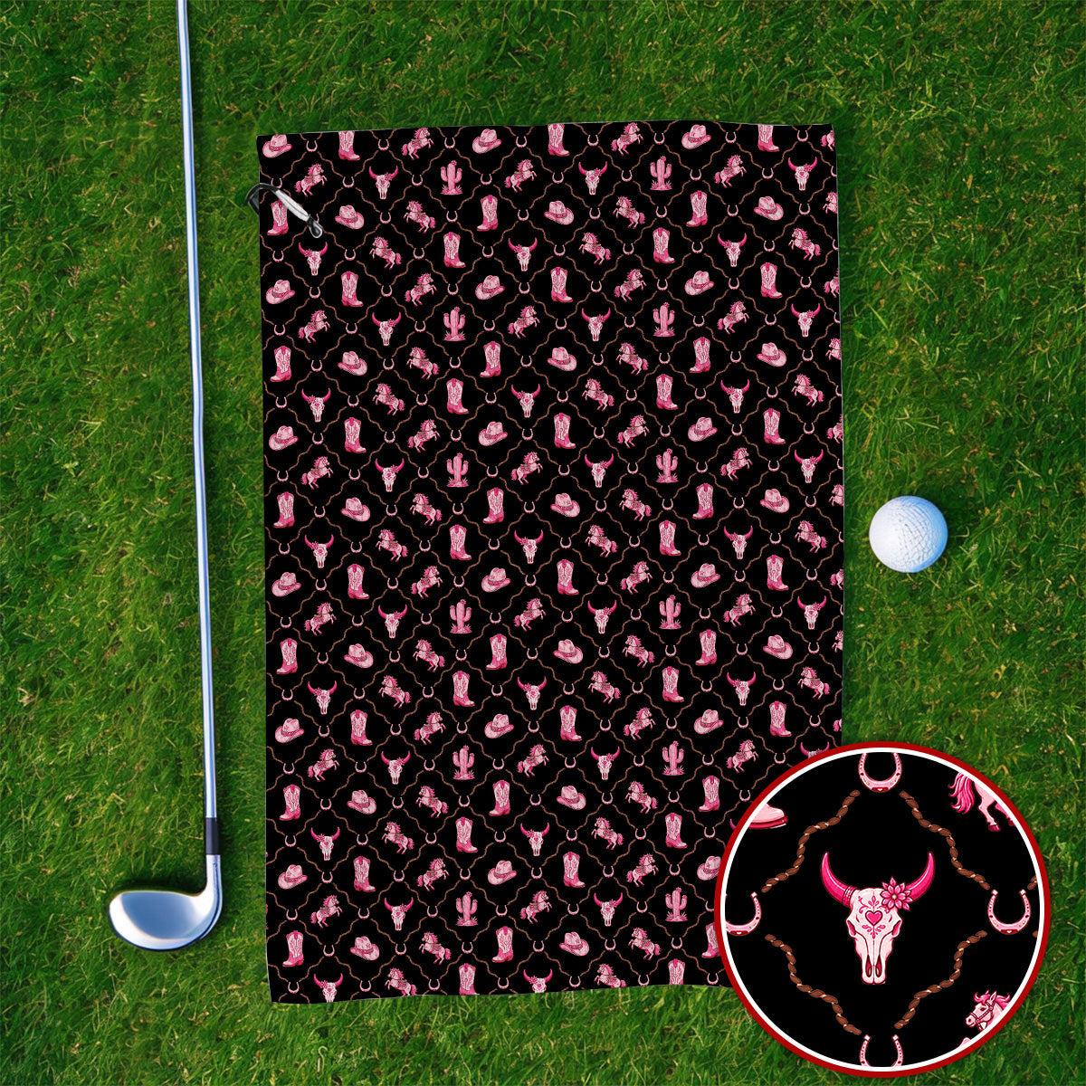 Pink Cowgirl Golf Towels, Western Rodeo Pattern Golf Towel, Funny Golf Gift For Golfers