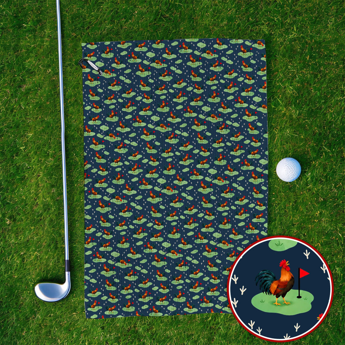 Crazy Rooster Golf Towels, Rooster Pattern Golf Towel For Chicken Lovers, Golf Gift For Golfers