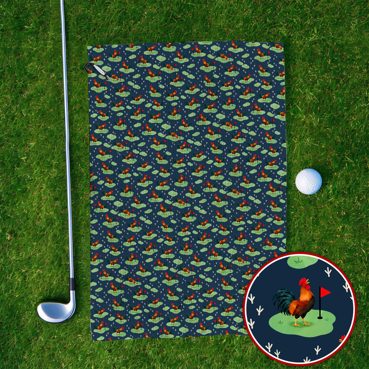 Crazy Rooster Golf Towels, Rooster Pattern Golf Towel For Chicken Lovers, Golf Gift For Golfers
