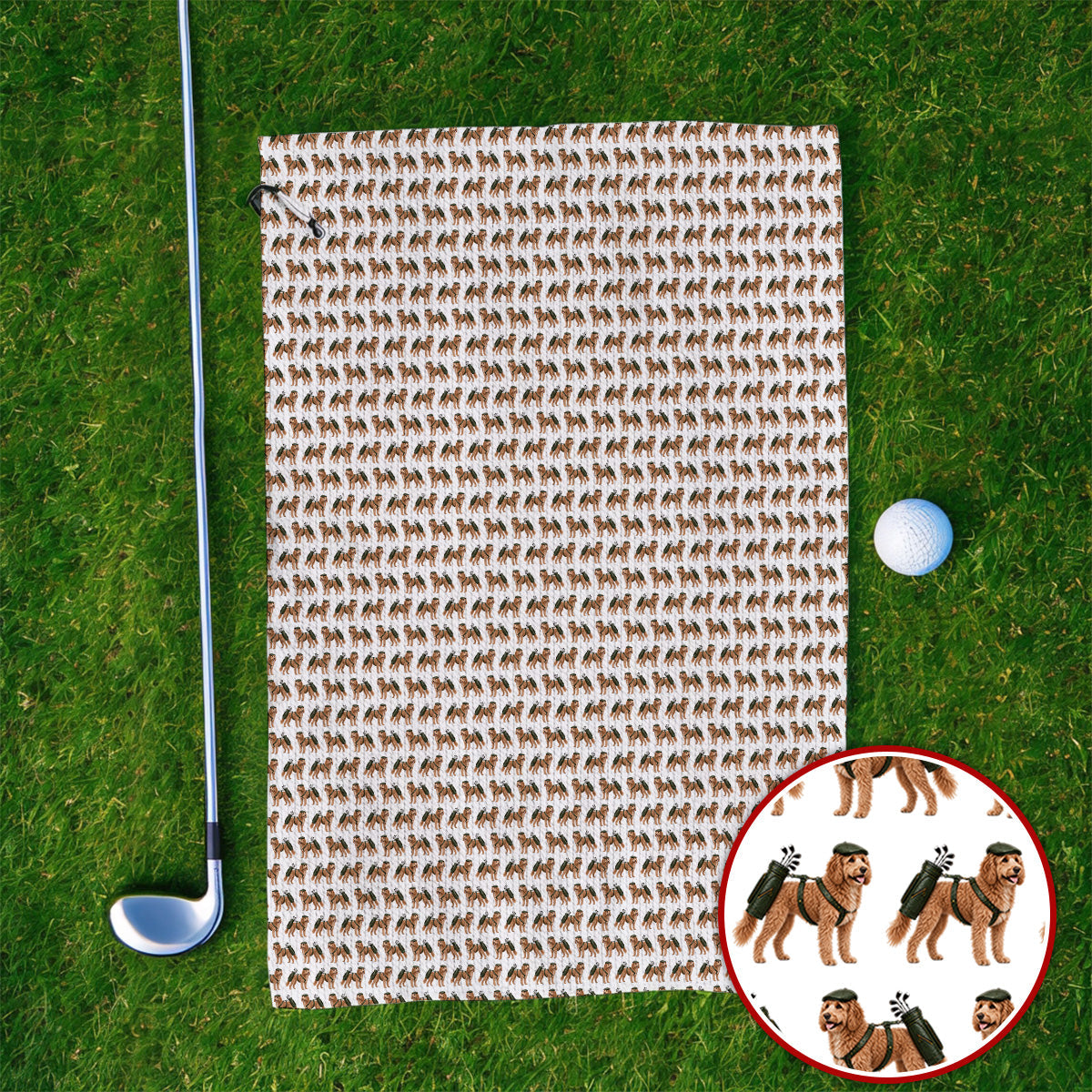 Goldendoodle Golf Towels, Funny Golfing Doodle Dog Pattern Golf Towel, Golf Gift For Golfers