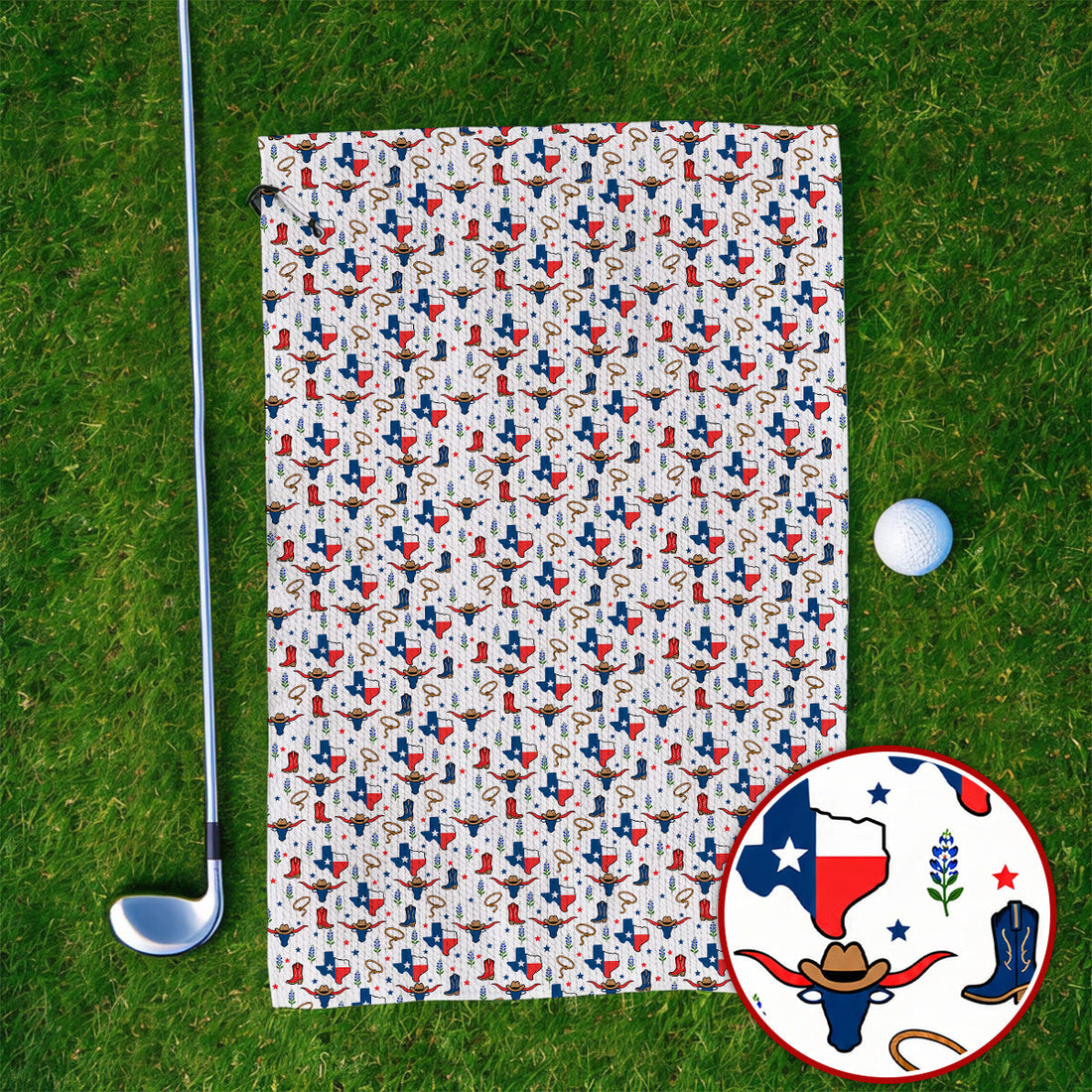 Texas Longhorn Golf Towels, Western Cowboy Texas Pattern Towel, Funny Golf Gift For Golfer
