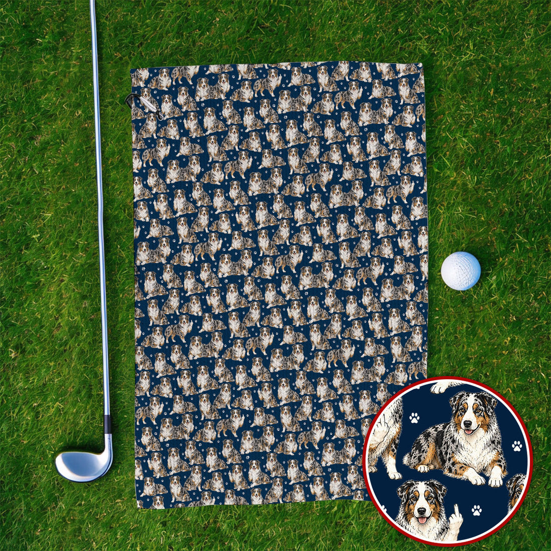 Australian Shepherd Golf Towel, Funny Blue Merle Aussie Pattern Golf Towels, Golf Gift For Golfer