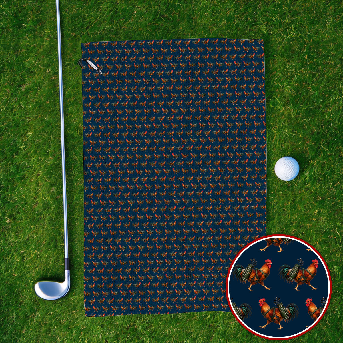 Rooster Pattern Golf Towels, Rooster Golf Towel For Chicken Lovers, Golf Gift For Golfer