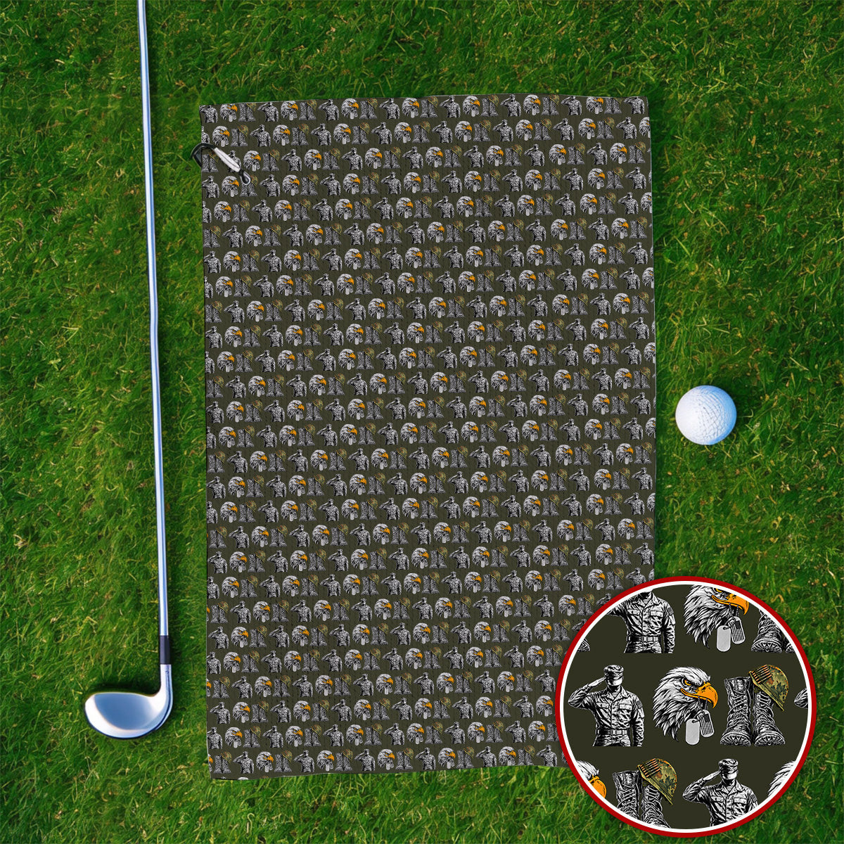 Veteran Eagle Golf Towels, Military Soldier & Army Tribute Pattern Golf Towel, Patriotic Veterans Day Golf Gift for Golfer