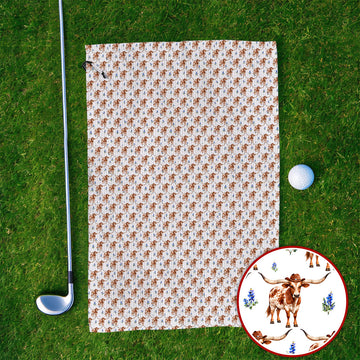 Crazy Texas Golf Towels, Western Cowboy Longhorn Patatern Golf Towel, Texas Bluebonnet Golf Gift For Golfers