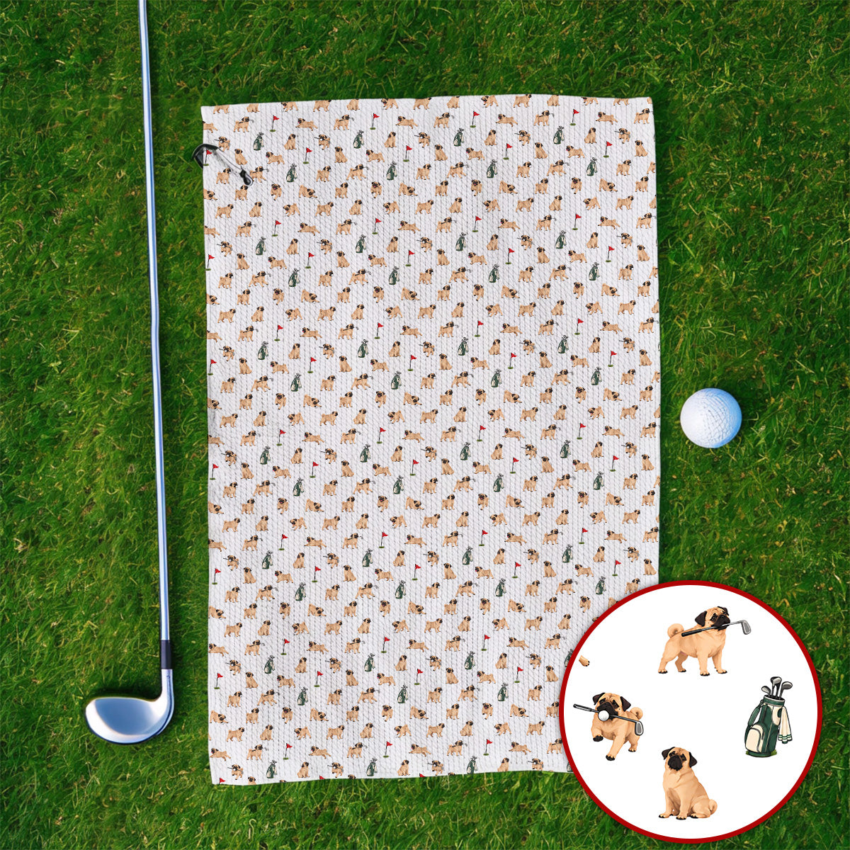 For Dog Lovers Crazy Pug Golf Towels, Pug Pattern Golf Towel, Golf Gift For Golfers