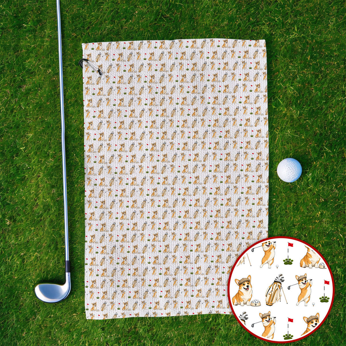 Funny Corgi Golf Towel, Corgi Pattern Golf Towels, Dog Lover Golf Gift