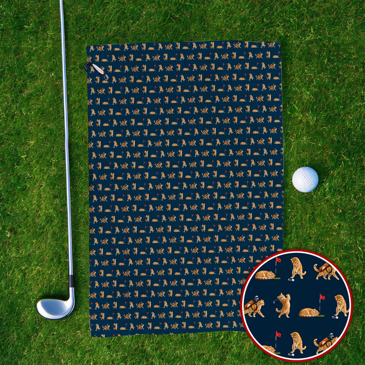 Orange Tabby Cat Golf Towels, Funny Ginger Cat Golf Pattern Towel, Unique Golf Gift For Cat Lovers