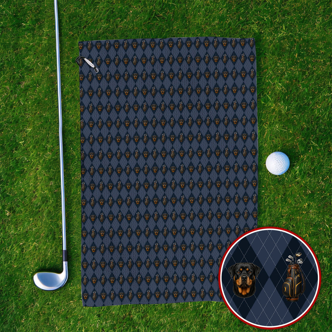 Rottweiler Argyle Pattern Golf Towel, Crazy Rottweiler Golf Towels, Dog Lover Golf Gift