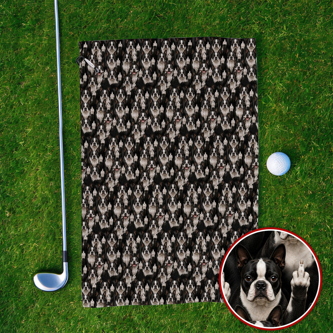 Boston Terrier Pattern Golf Towels, Funny Boston Terrier Golf Towel, Golf Gift For Golfer