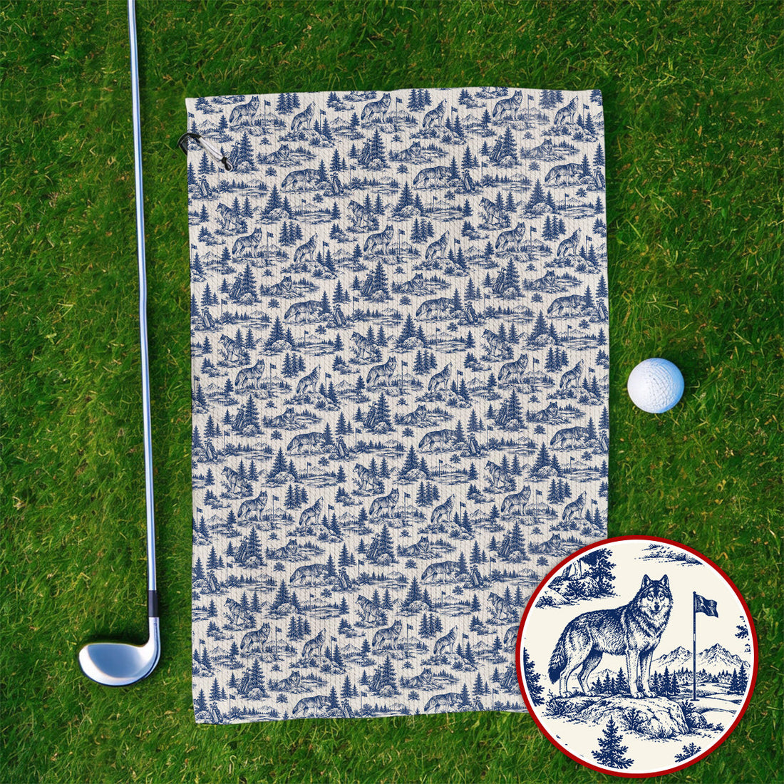 Vintage Wolf Golf Towels, Wilderness Wolf Pattern Golf Towel, Nature Inspired Golf Gift for Golfers