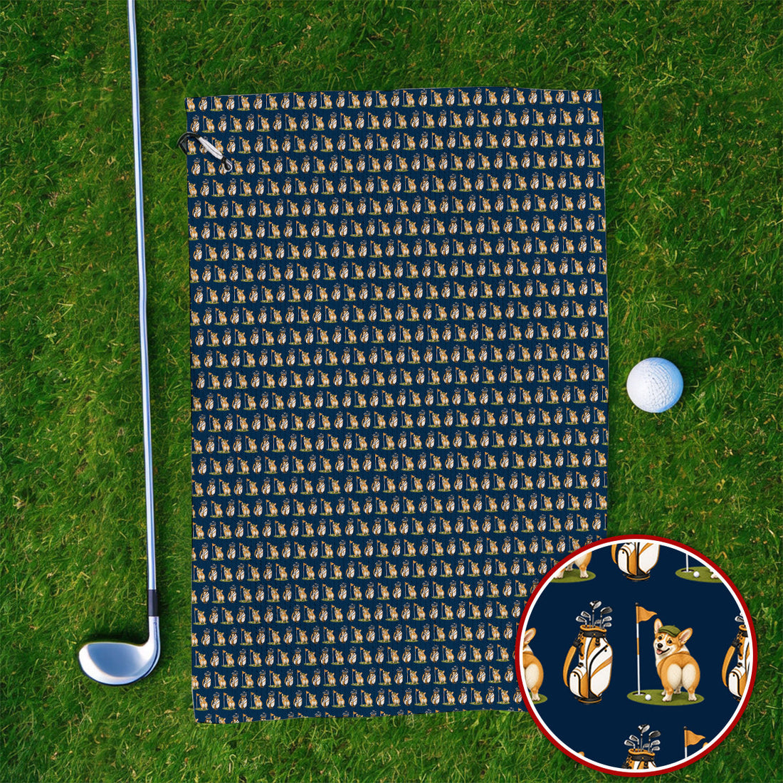 Funny Corgi Golf Towels, Corgi Pattern Golf Towel, Golf Gift For Golfer