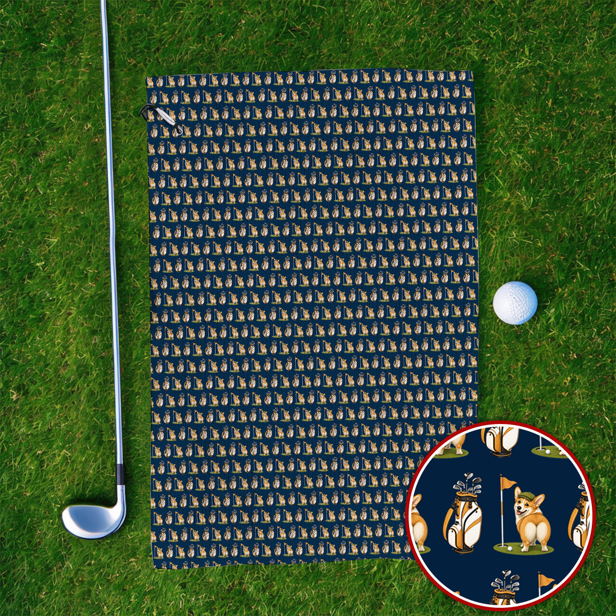 Funny Corgi Golf Towels, Corgi Pattern Golf Towel, Golf Gift For Golfer