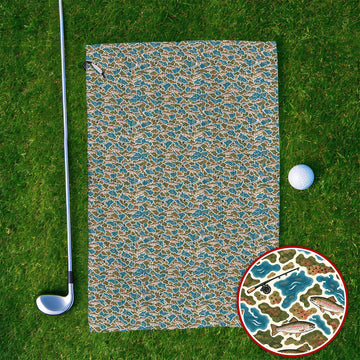 Rainbow Trout Fly Fishing Golf Towels, Crazy Camo Fish Pattern Golf Towel, Outdoor Golf Apparel Gift for Trout Fishing Lovers