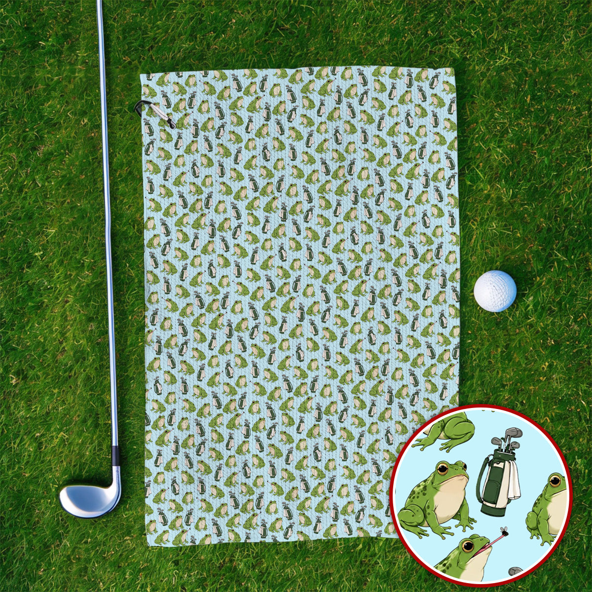 Cute Frog Golf Towels, Playful Frog & Golf Bag Pattern Towel, Funny Golf Gift For Frog Lovers
