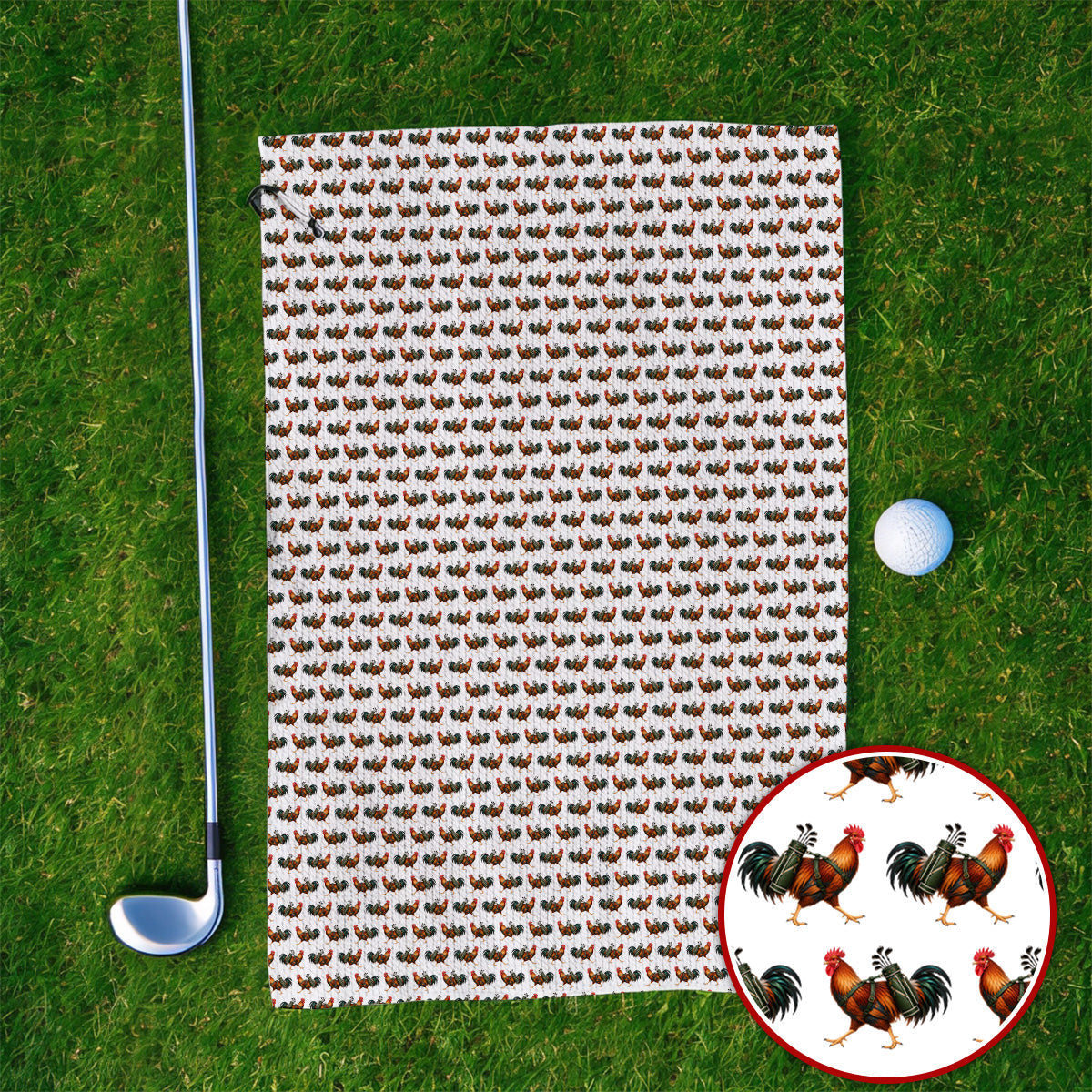 Rooster Pattern Golf Towels, Rooster Golf Towel For Chicken Lovers, Golf Gift For Golfer