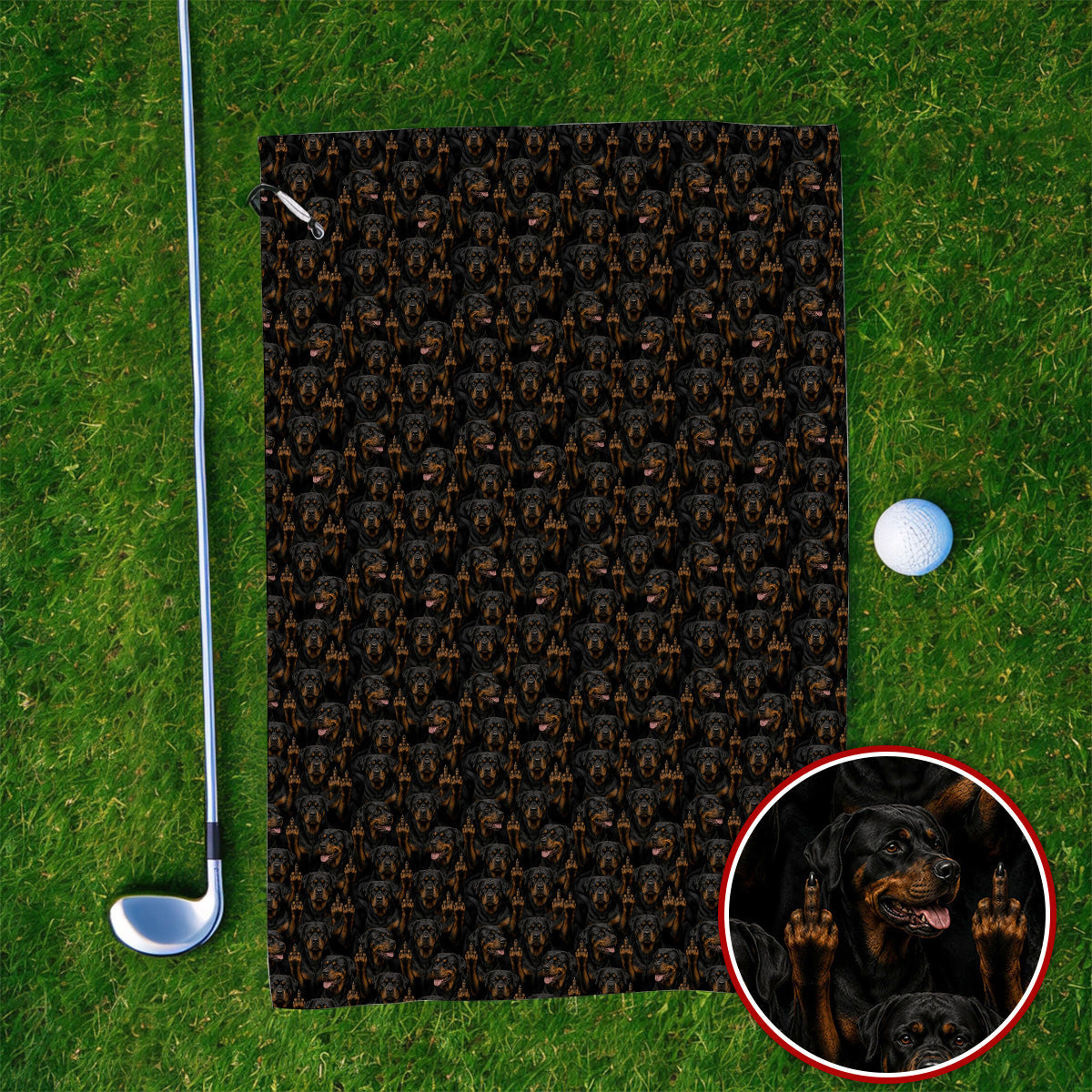Rottweiler Middle Finger Golf Towel, Funny Rottweiler Pattern Golf Towels, Golf Gift For Golfer