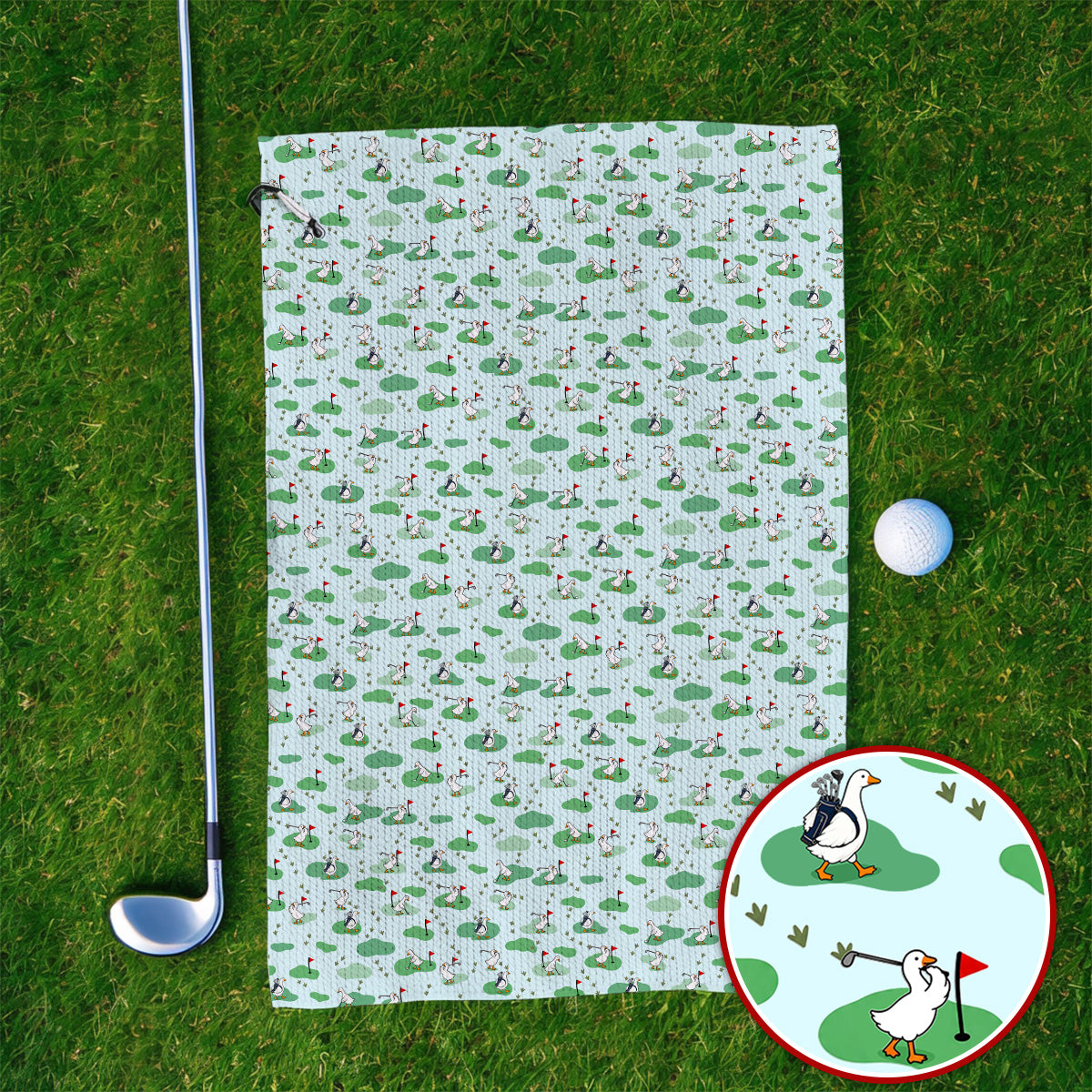 Funny Goose Golf Towels, Playful Golfing Goose Pattern Golf Towels, Golf Gift For Golfers