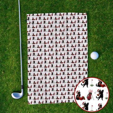 Black Cat Christmas Golf Towels, Festive Cat Patterm Golf Towel, Funny Holiday Golf Gift For Golfer