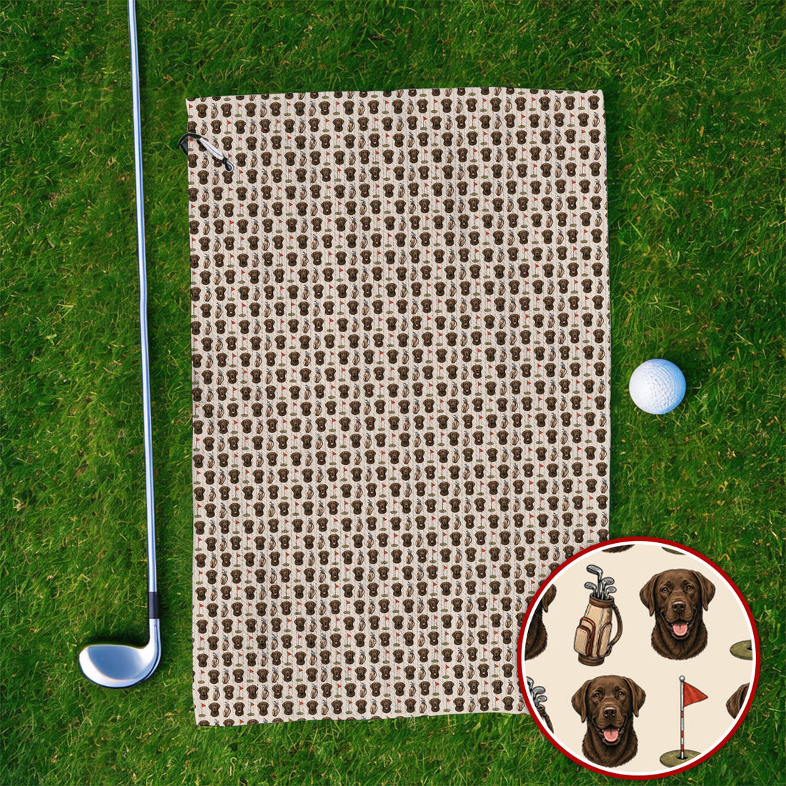 Chocolate Labrador Retriever Golf Towel, Funny Chocolate Lab Pattern Golf Towels, Dog Lover Golf Shirt