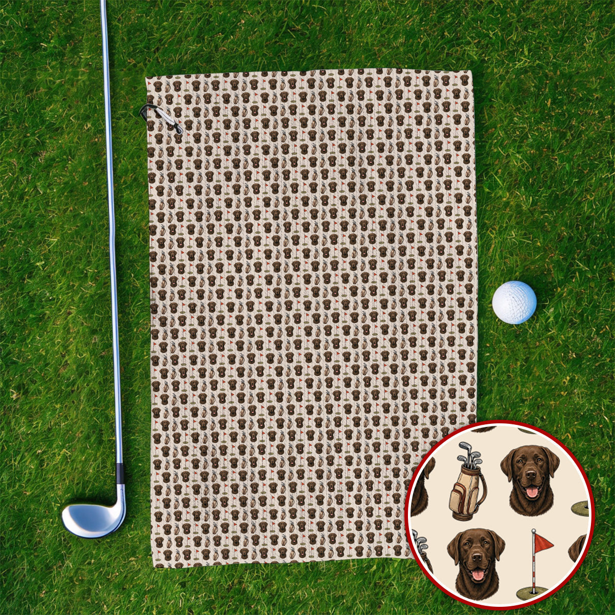Chocolate Labrador Retriever Golf Towel, Funny Chocolate Lab Pattern Golf Towels, Dog Lover Golf Shirt
