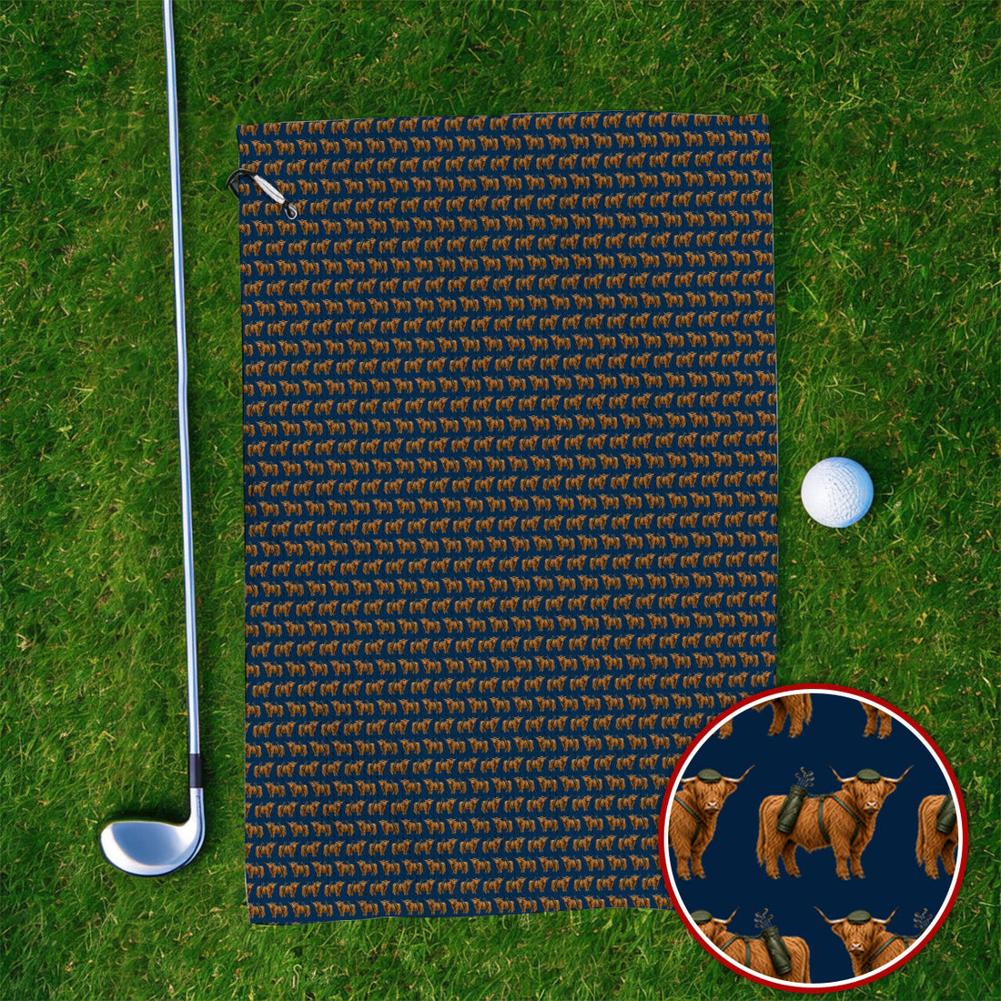 Crazy Highland Cow Caddie Towels, Highland Cow Golf Towel, Golfer Gift For Golfers