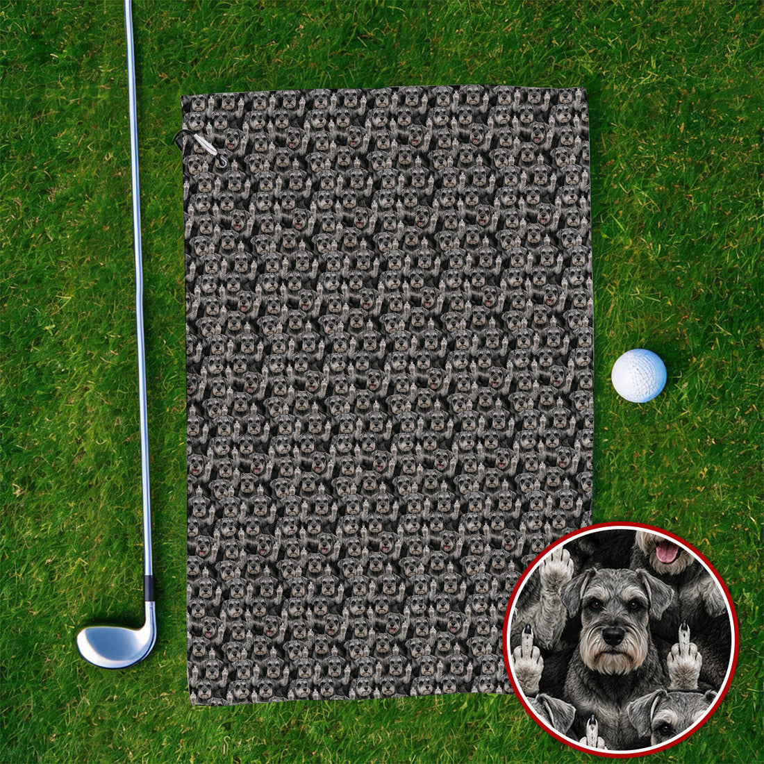 Miniature Schnauzer Middle Finger Golf Towel, Funny Mini Schnauzer Pattern Golf Towels, Golf Gift For Golfer