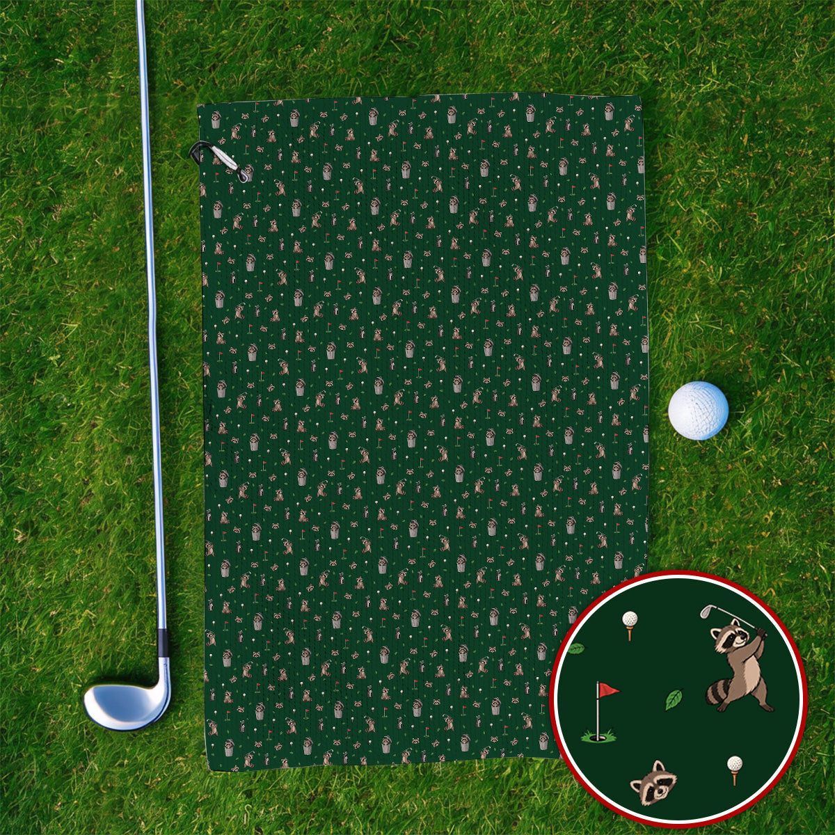 Raccoon Golf Towels, Playful Raccoon Golf Pattern Towel, Funny Animal Golf Gift for Golfer