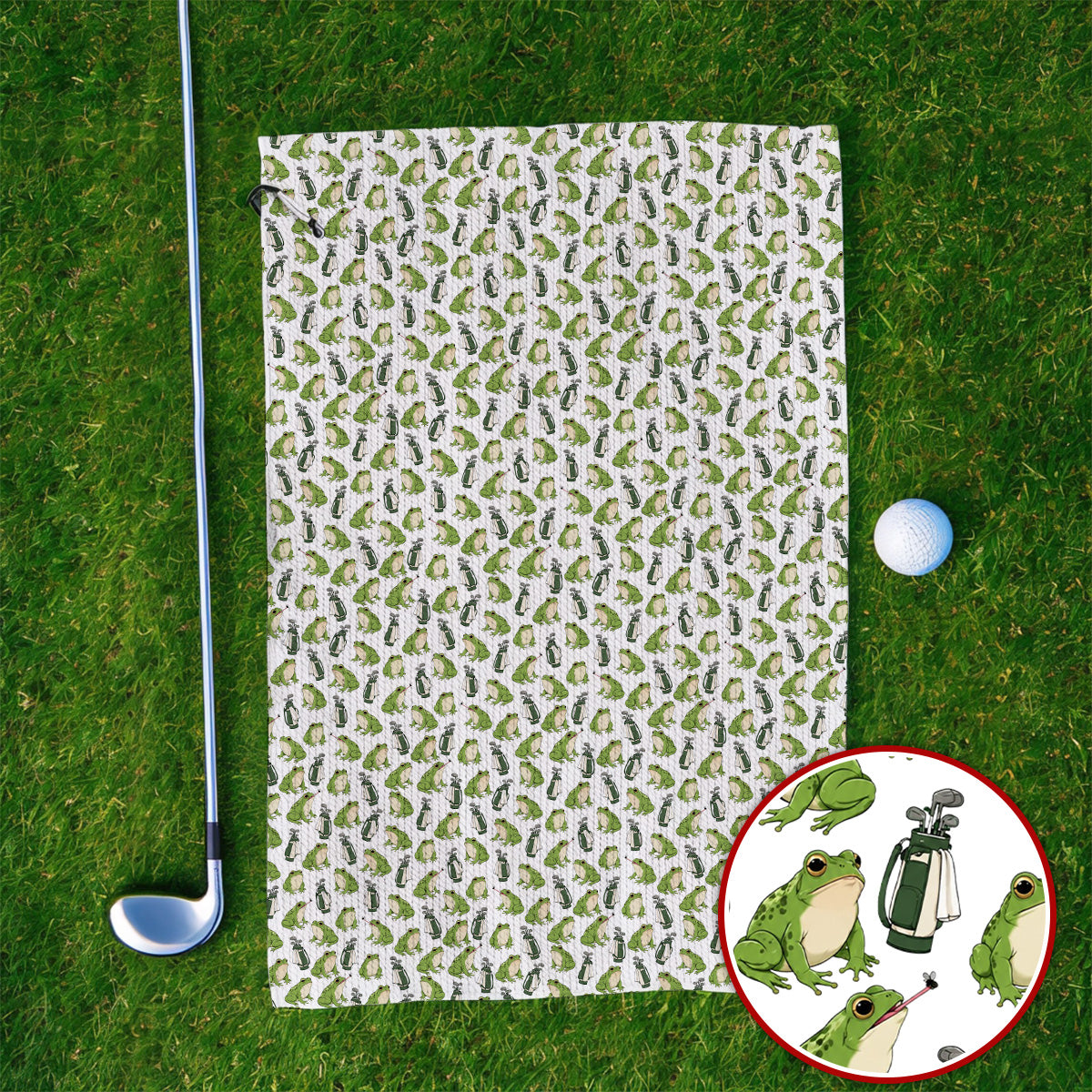 Cute Frog Golf Towels, Playful Frog & Golf Bag Pattern Towel, Funny Golf Gift For Frog Lovers