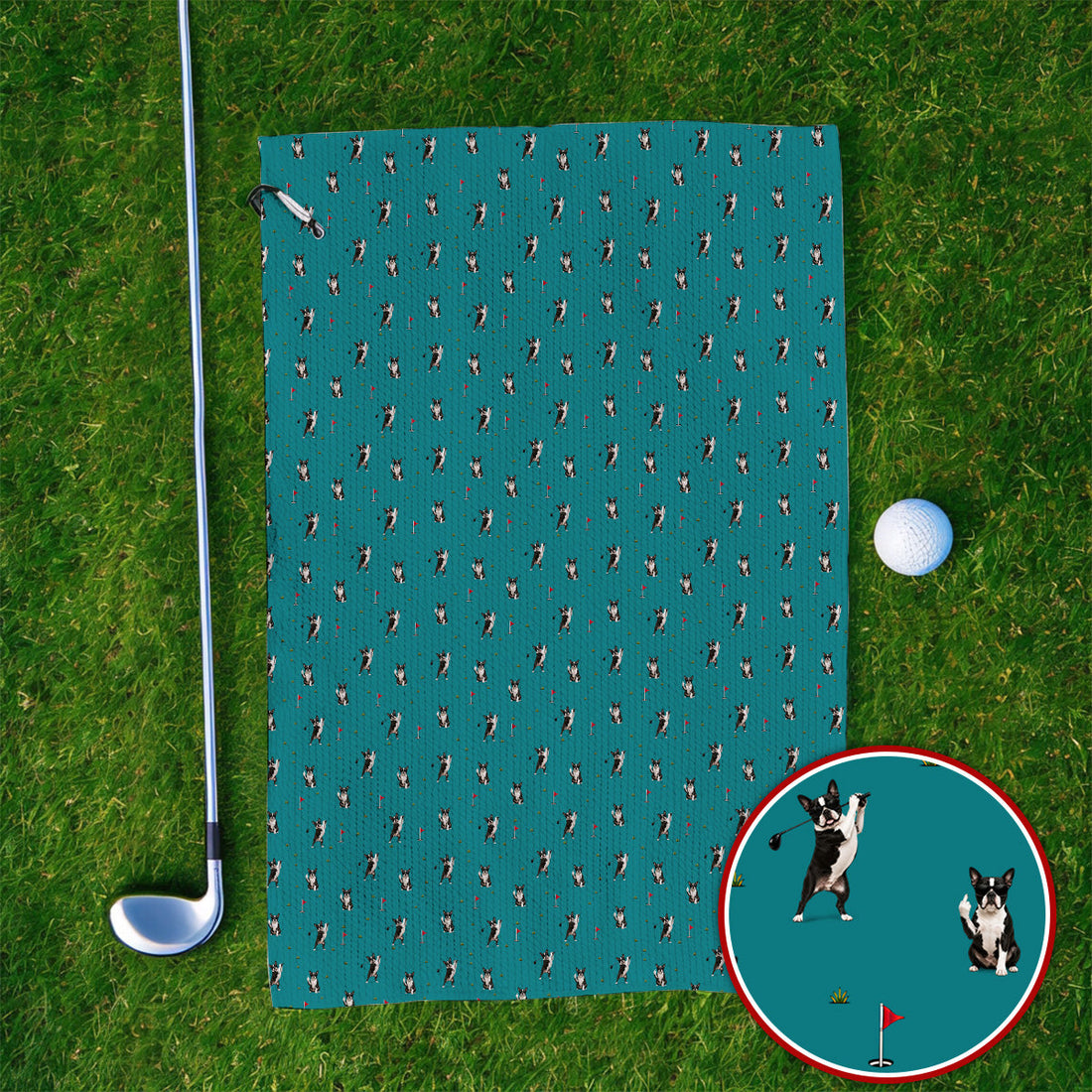 Boston Terrier Pattern Golf Towels, Crazy Boston Terrier Golf Towel, Golf Gift For Golfer