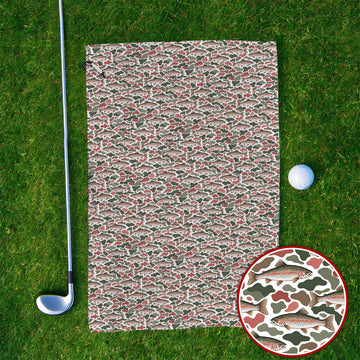 Rainbow Trout Camo Golf Towels, Trout Fishing Camouflage Pattern Golf Towel, Crazy Golf Gift For Golfer