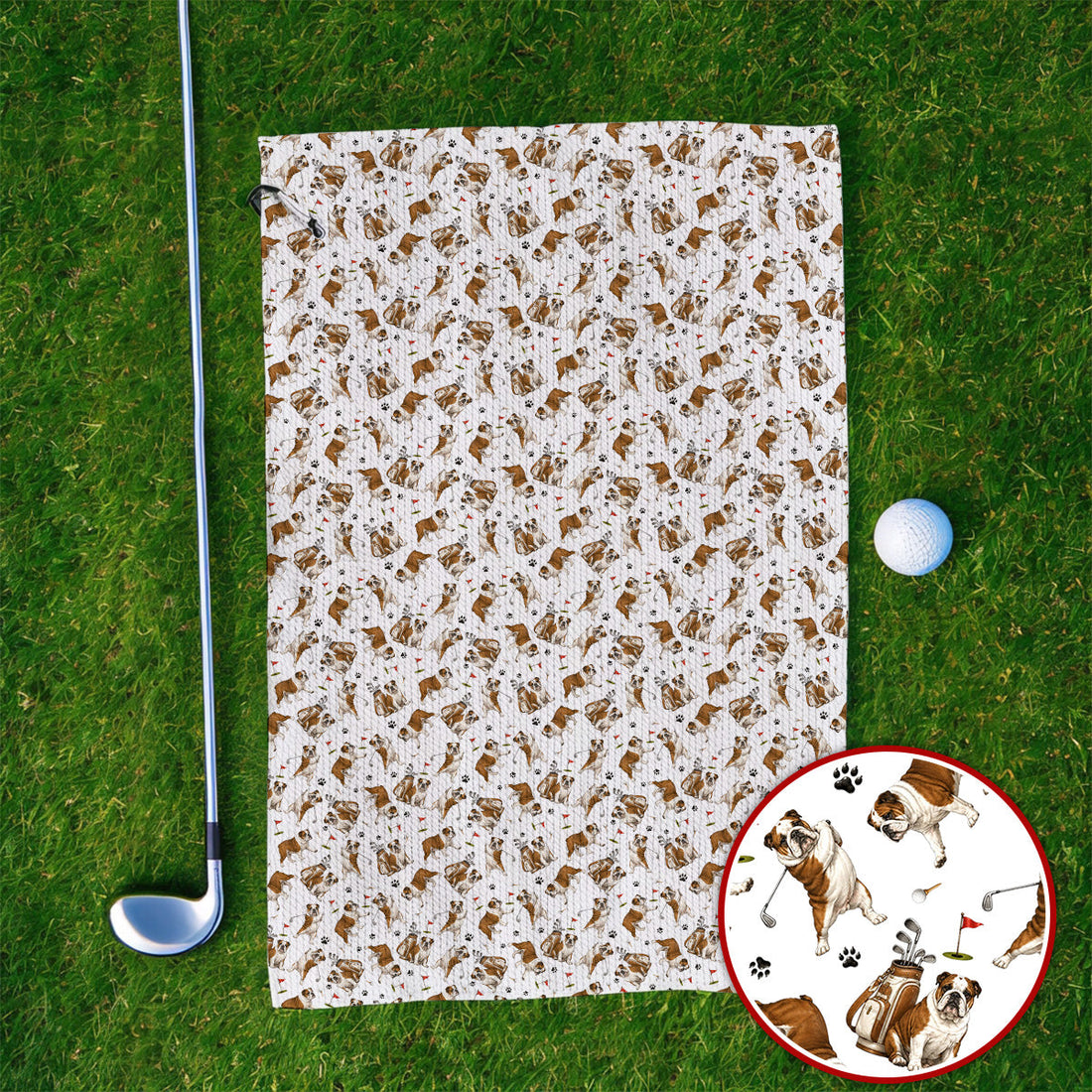 Funny Bulldog Pattern Golf Towels For Golfer, English Bulldog Golf Towel, Dog Golf Gift