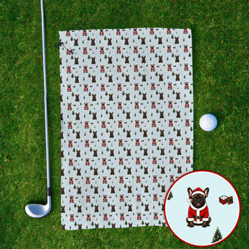 Reindeer French Bulldog Christmas Golf Towels, Festive Dog Holiday Pattern Golf Towel, Xmas Golf Gift for Golfers